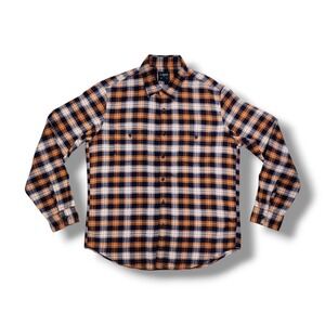 J. Crew Orange/Blue/White Plaid Flannel Long Sleeve Button Up Shirt Men's L